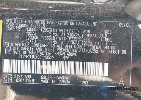 2009 Lexus Rx 350 z USA, uszkodzony, nr VIN 2T2HK31UX9C110522